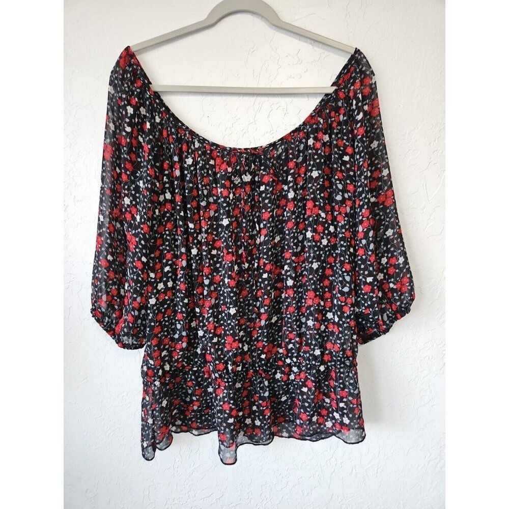 Pure Energy Plus Sz 1 Womens Floral Blouse Boho Fairygrunge Whimsigoth Sheer